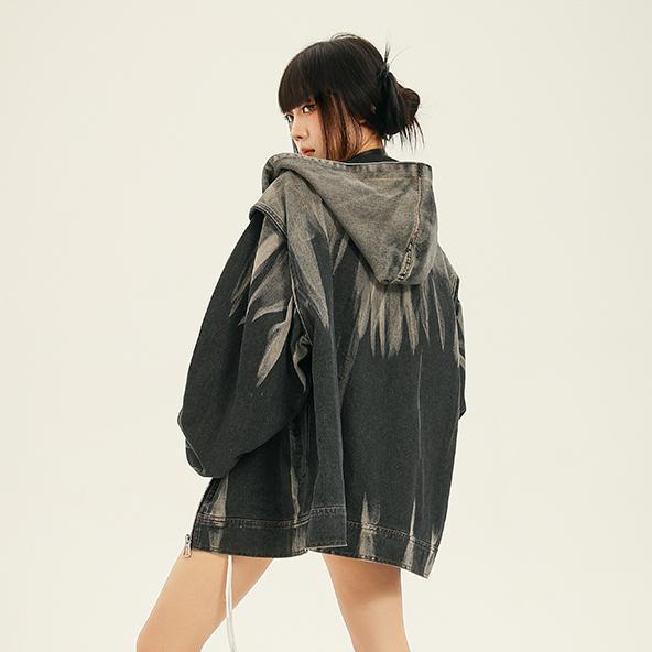 2024 Retro Tie-Dye Gradient Hooded Denim Jacket