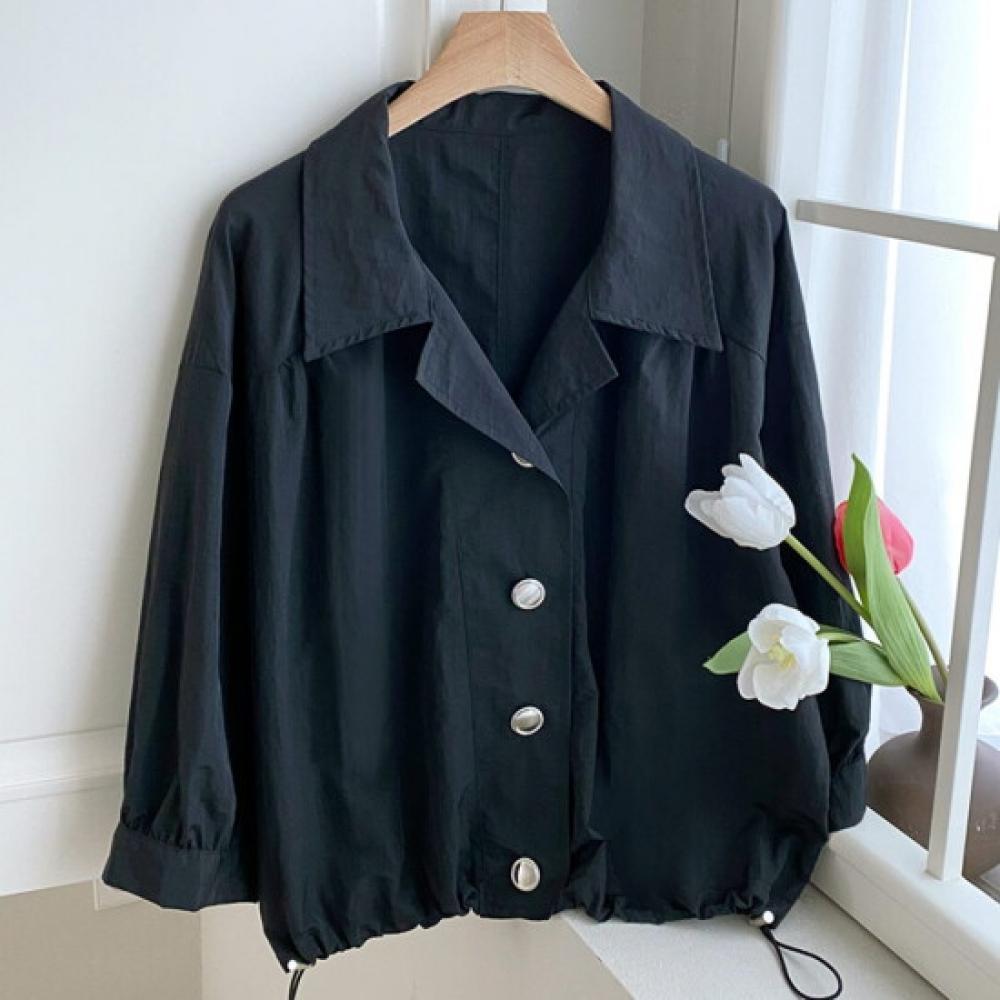 Shop Women Tailored Collar Neck Drawstring 3 4 Sleeve Shirt Dgb Wbl 4337 Black