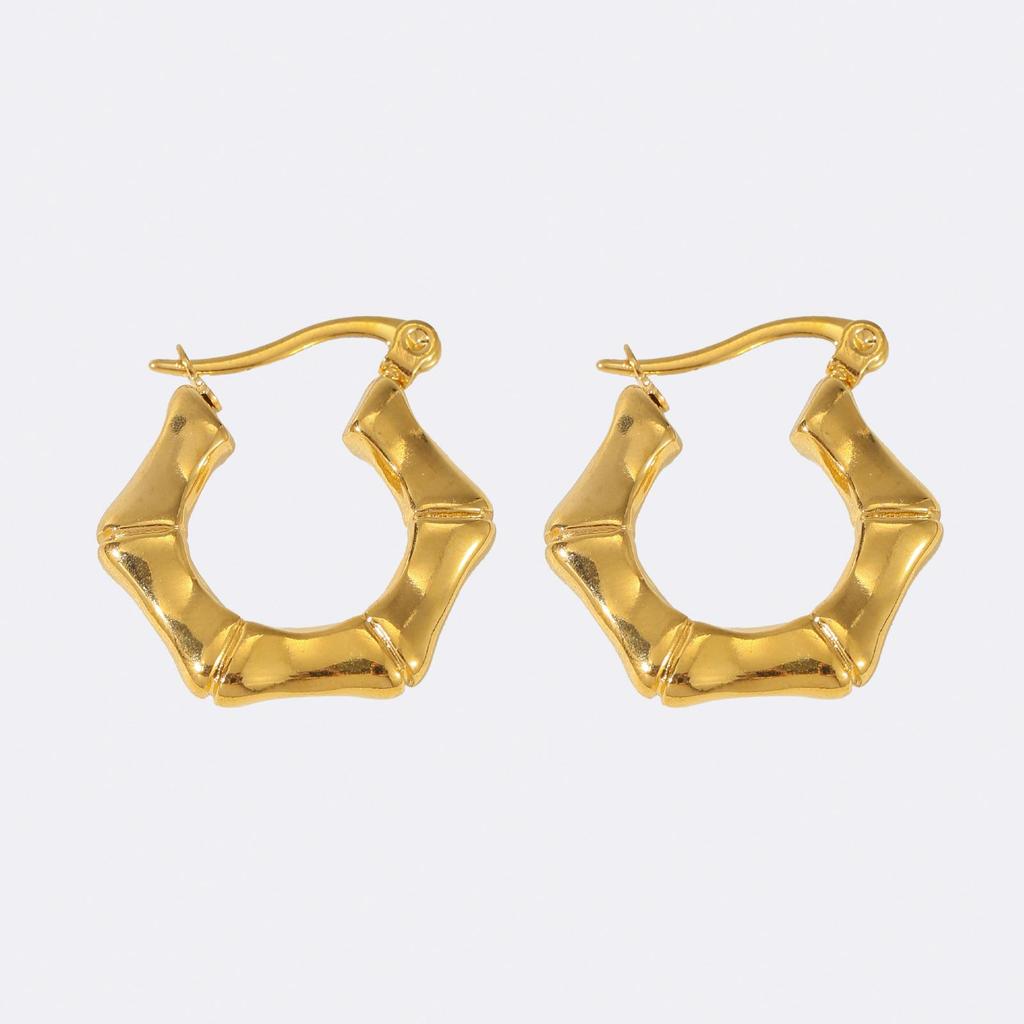 LNCHRAN Stainless Steel & Bamboo Hoop Earrings for Women - Simple & Fashionable