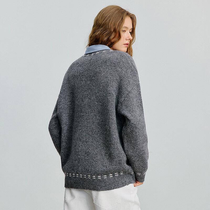 Chuyu Women's Loose Fit V-Neck Alpaca Blend Embroidered Cardigan