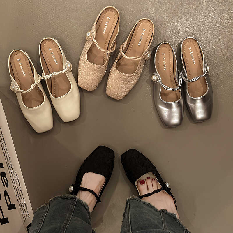Fashion Shoes Cover Toe Womens Slippers Outdoor Slides Pantofle Flat 2025 Summer Mary Janes Slippers Women Summer Shoes Slides Cover Toe