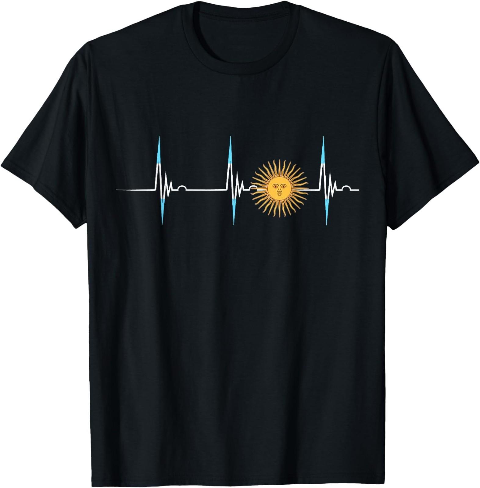 Argentina Sun May Heartbeat ECG Pulse Argentine Pride T-Shirt L