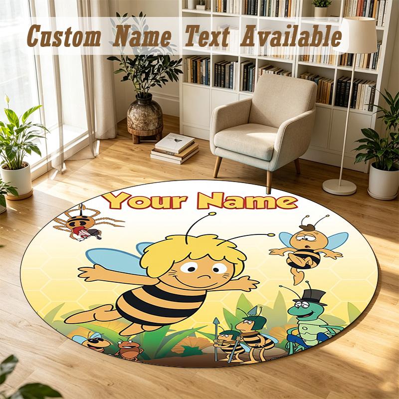 Die Biene Maja Personalized Round Rug Support Custom Name, Soft Home Decor Mat