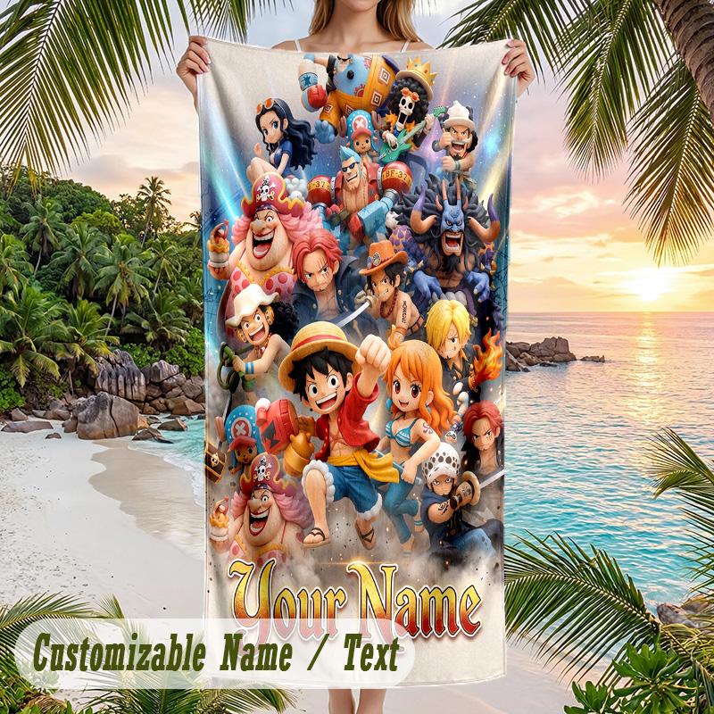 One Piece Beach Towel, Personalized Custom Name Text, Quick Dry Large Absorbent Towel For Beach Pool
