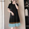 ZANZEA Vestido Casual Feminino de Verão com Gola Redonda e Manga Curta Plissado