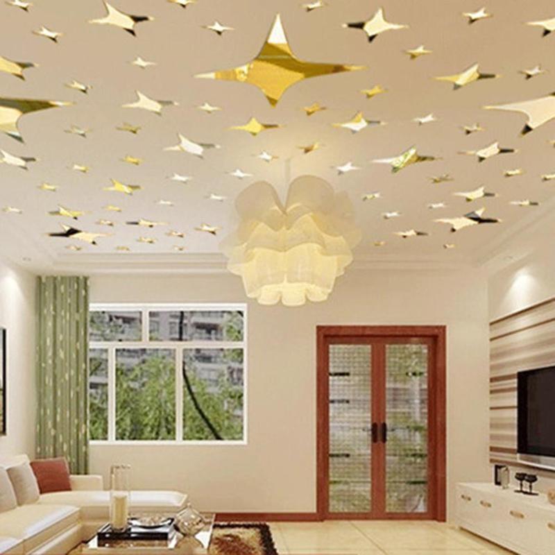 50Pcs Vogue Removable 3D Star Shape Mirror Effect Popular Home Decor Wall Art Decals Stickers (Color