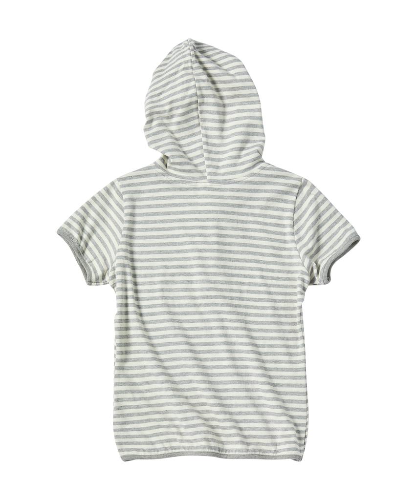 Eontaiteulseoul Symbol Stripe Henry Hoodie Crop Short Sleeve Melange White