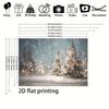 2D Cozy Snowy Christmas Photography Backdrop, Pastel Winter Scene with Snowy Trees & Lights