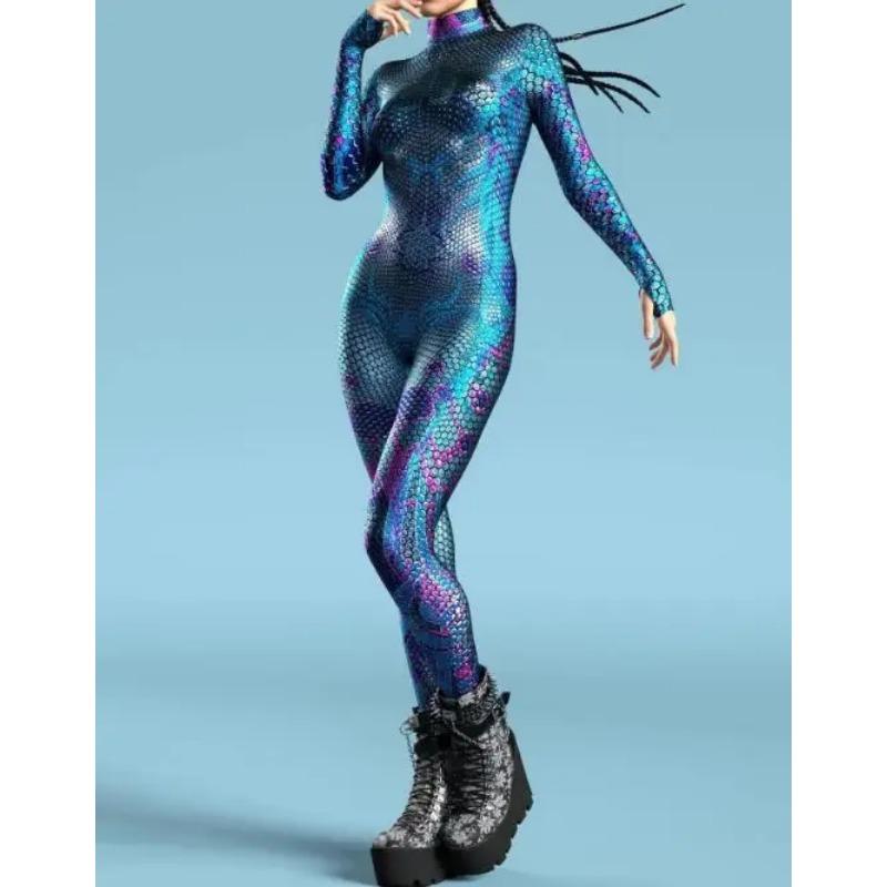 

3D-друкований комбінезон, жіночий сексуальний комбінезон з риб ячою лускою, косплей, костюм зентаї, костюм для Хеллоуїна, боді для вечірок S