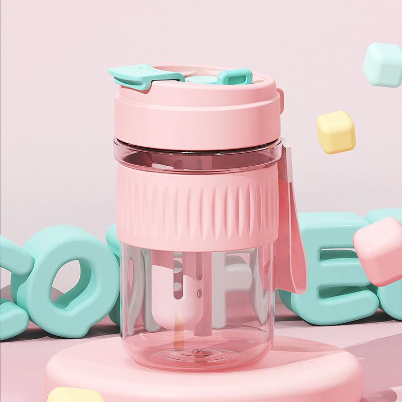 

Большая емкость, переносные, устойчивые к падениям пластиковые стаканы для воды, бутылки для воды и переносные кофейные чашки с простыми трубочками 501-600ml розовый