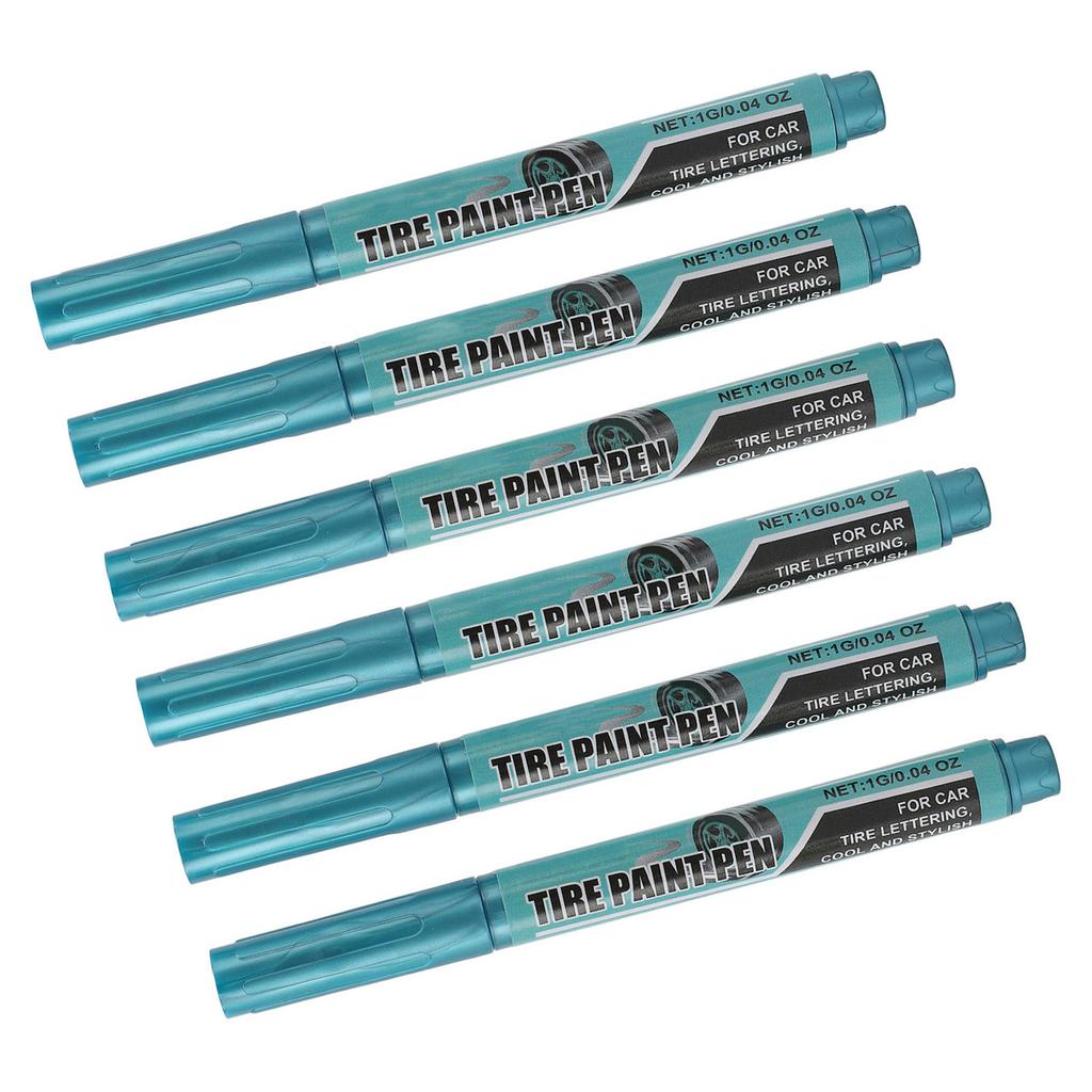6Pcs Tire Paint Pen Water Proof Long Lasting Protective Oil Tire Marker Pen Blue 1g
