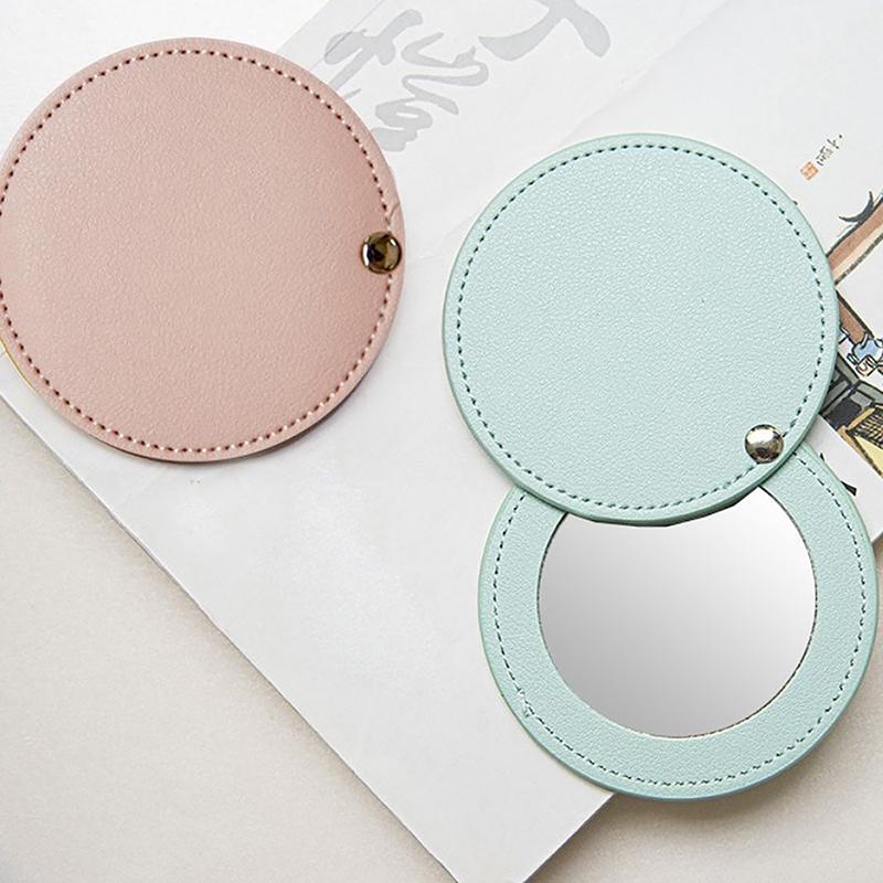 Compact Mirrors Unbreakable Stainless Steel Mirror With Pu Leather Sleeve Mini Portable Makeup Mirror For Purse Pocket Travel