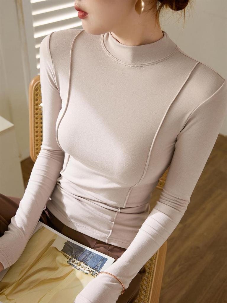 2026 Autumn/Winter Women's High-Elasticity Half-High Neck Long-Sleeve T-Shirt - Advanced Design and Skin-Friendly