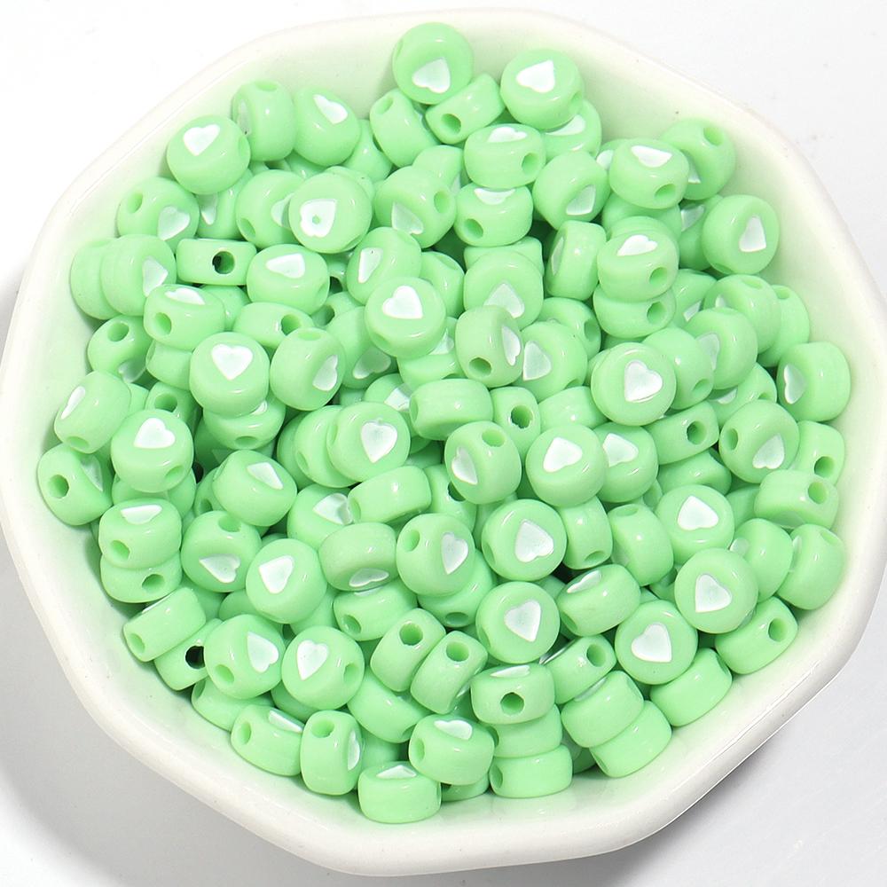 100Pcs/Lot Flat Round Acrylic Beads Colorful Heart Loose Spacer Bead for Jewelry Making Handmade DIY Bracelet Necklace Accessory