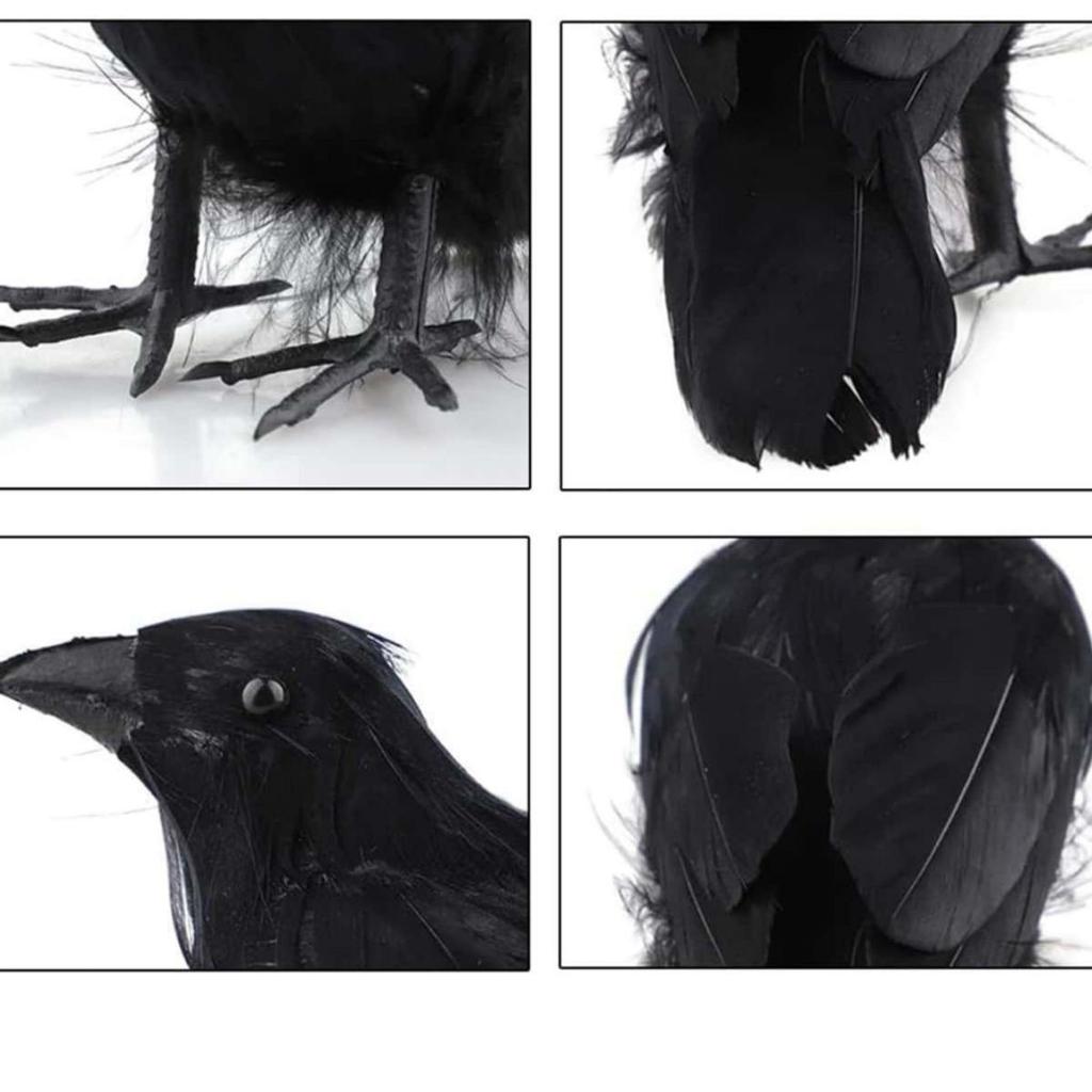 Spooky Halloween Black Crow Feather Decor Set Scary Ravens for Outdoor Garden Party Decoration Creepy Bird Themed Ornaments