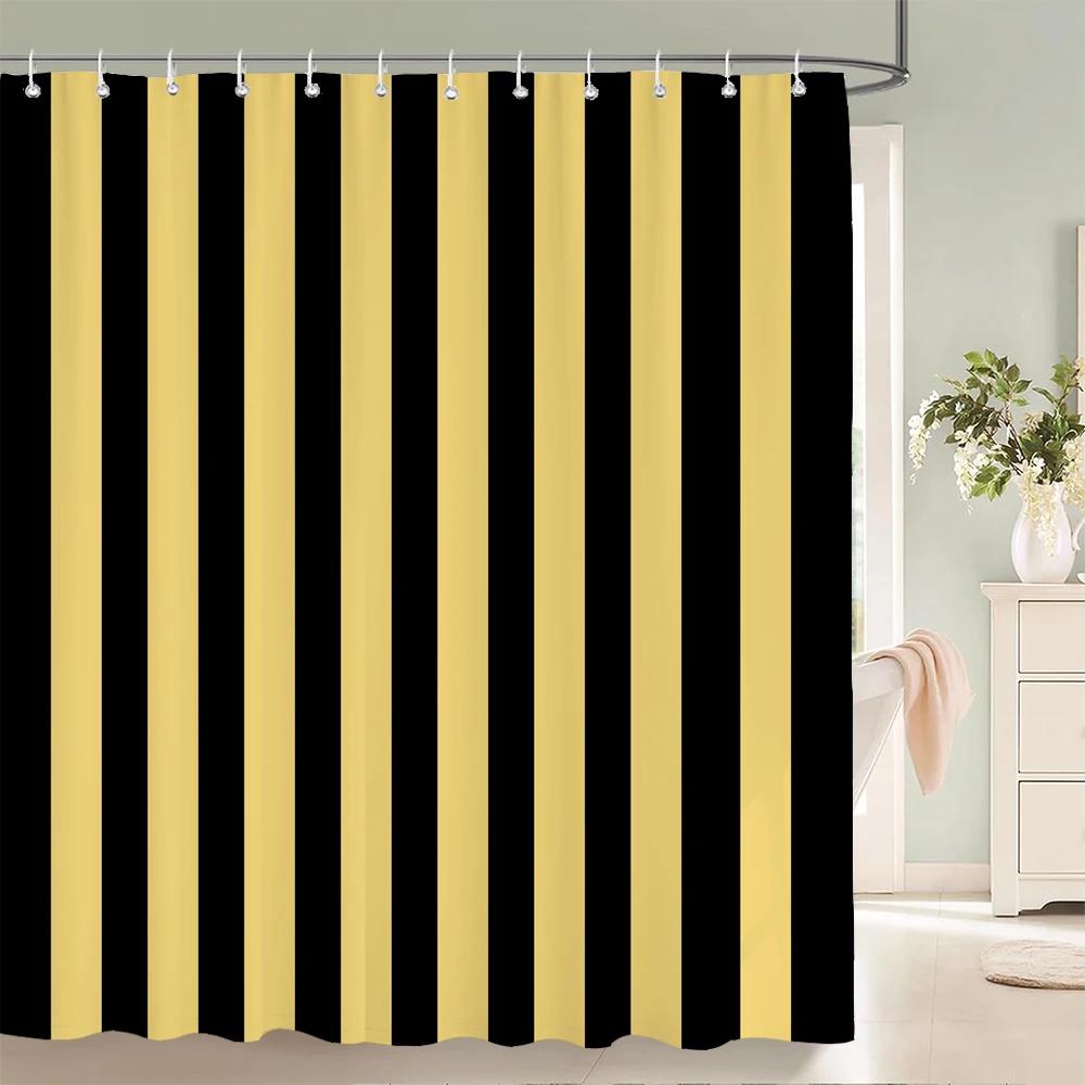 1 Pcs Shower Curtain Color Stripe Printed Bathroom Curtain Polyester Cloth Waterproof Home Decoration Curtain with Hooks