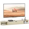 Suporte de TV de Parede para TVs de 60", Gaveta de Queda, 2 Prateleiras, 140x24x16cm, Madeira Natural