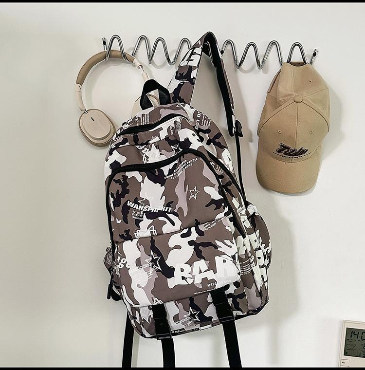 Schoolbag Versatile Camouflage Large Capacity Boys and Girls Backpack Middle School Student Personality Graffiti School Bag Leisure Travel Fashion 
