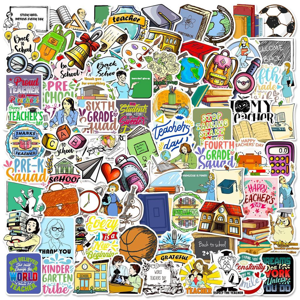100 PCS Teacher's Day Stickers - School Theme Decals for Notebooks, Luggage, Gifts