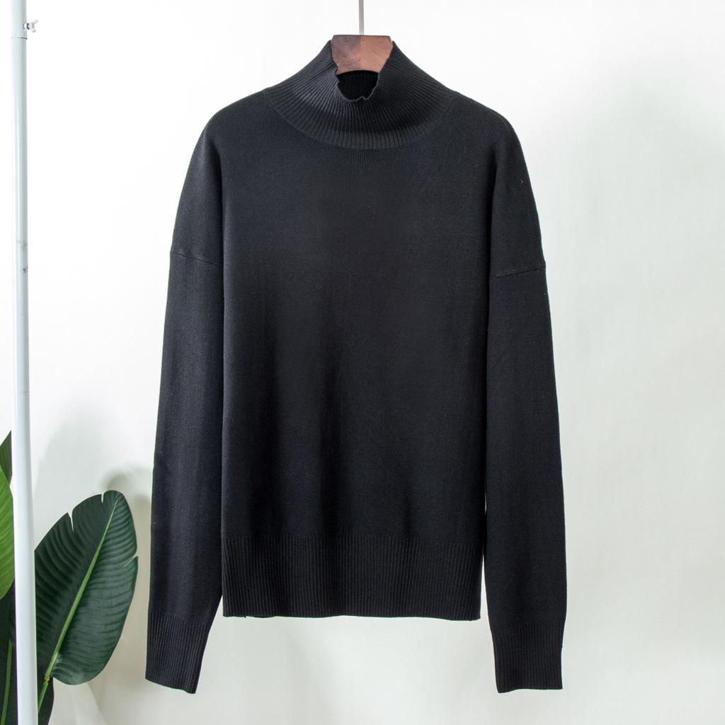 Solid Colour Half-high Collar Knitted Jumper Autumn Winter Fashion Simple Loose Warm Pullover Temperament Elegance Comfortable Long Sleeves Sweater