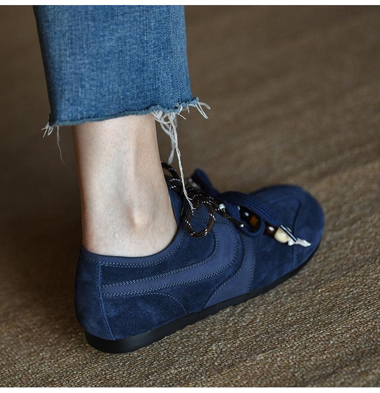 Women's Frosted Cowhide Blue German Trainer Fashion Casual Shoes - Autumn 2025 Genuine Leather.