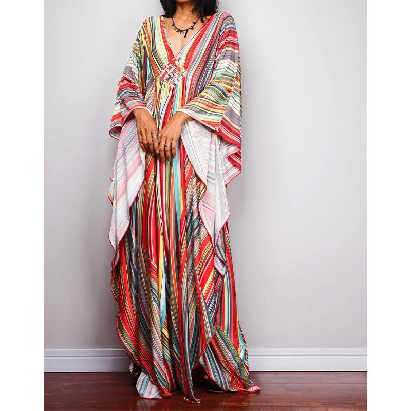 Women Ethnic Print Kaftan Beach Dress Plus Size Swimsuit Cover Up