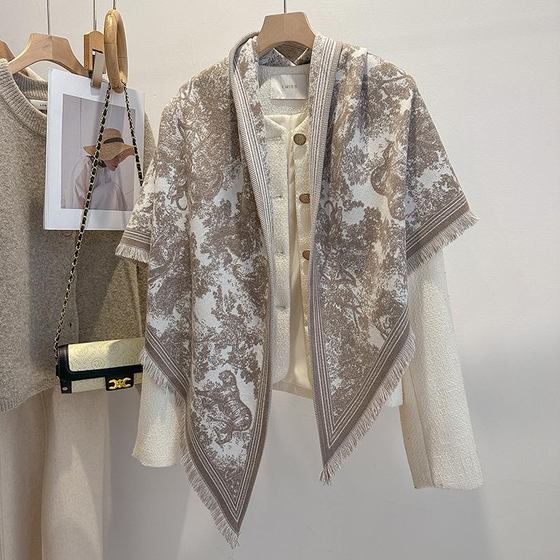 Women's Faux Cashmere Winter Scarf Thick Warm Pashmina Wrap Soft Shawl Kerchief Blanket New Design for Cold Weather