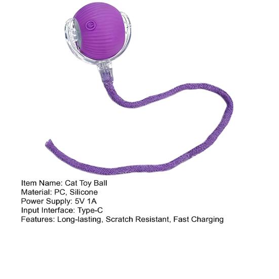 Cat Interactive Ball Toy Automatic Rolling 3 Modes Cat Toy Ball USB Charging Cat Self-Play Ball with Rope for All Indoor Cats