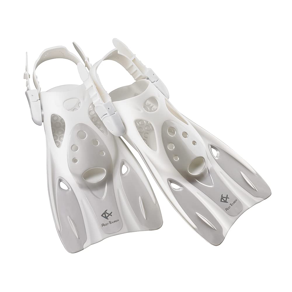Amazon.co.jp Exclusive REEF TOURER Lightweight and Compact Snorkeling Fins with Adjustable Straps, Fits Over Water Shoes, White, Small (RF0106P)