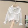 Girls Ruffled Collar Long Sleeve White Blouse Kids Elegant Lapel Button Down Shirt