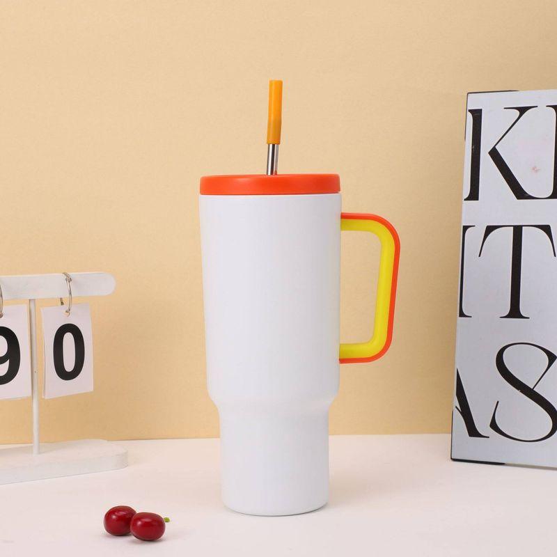 Cross-Border 40oz Car Cup 304 Stainless Steel Large Capacity Thermos Cup with Handle, Cold-Keeping Vacuum Straw Ice Cup White 40oz 1200ml