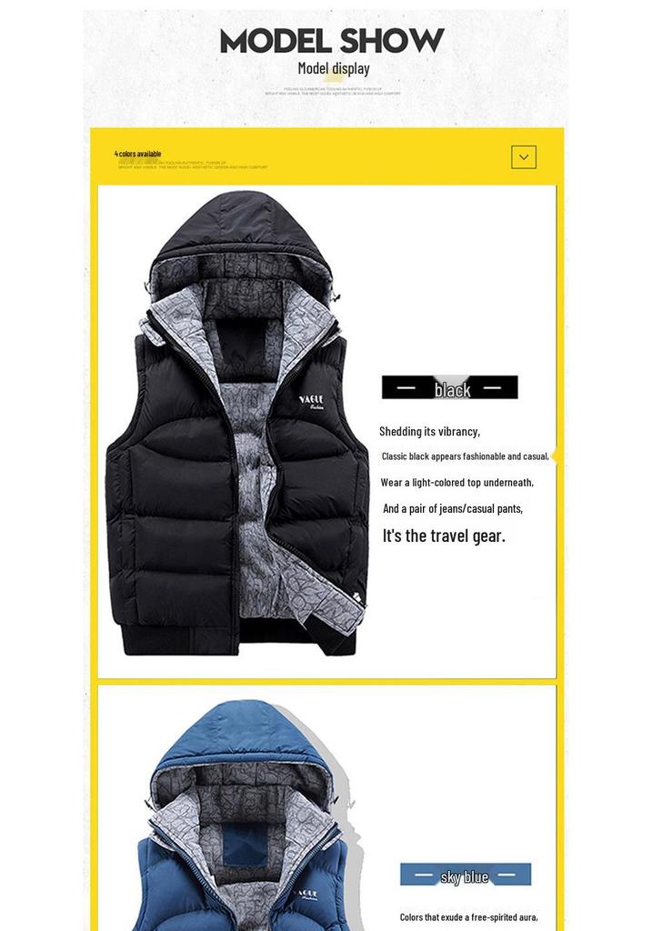 Men's Hooded Winter Vest: Thick, Loose, Casual Jacket