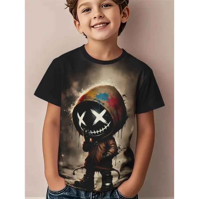 Sommer Kinder 3D-Druck Rundhals T-Shirt Mode Vielseitig Trend Atmungsaktiv Lässig