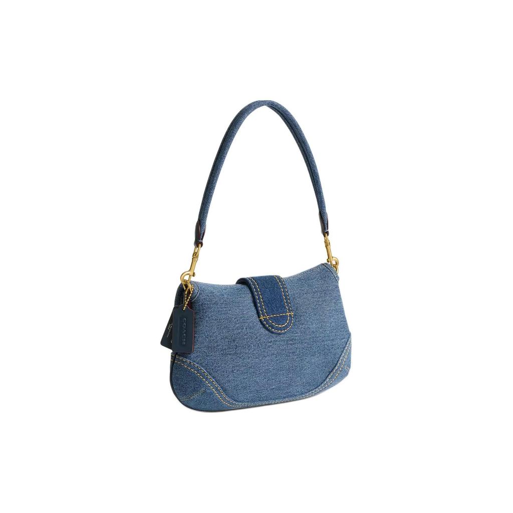 Coach Soho 27 Portafoglio Borsa a Spalla in Tessuto Riciclato e Pelle Minimalista Casual Borsa a Spalla Grande da Donna Blu Denim CR737-B4LJF