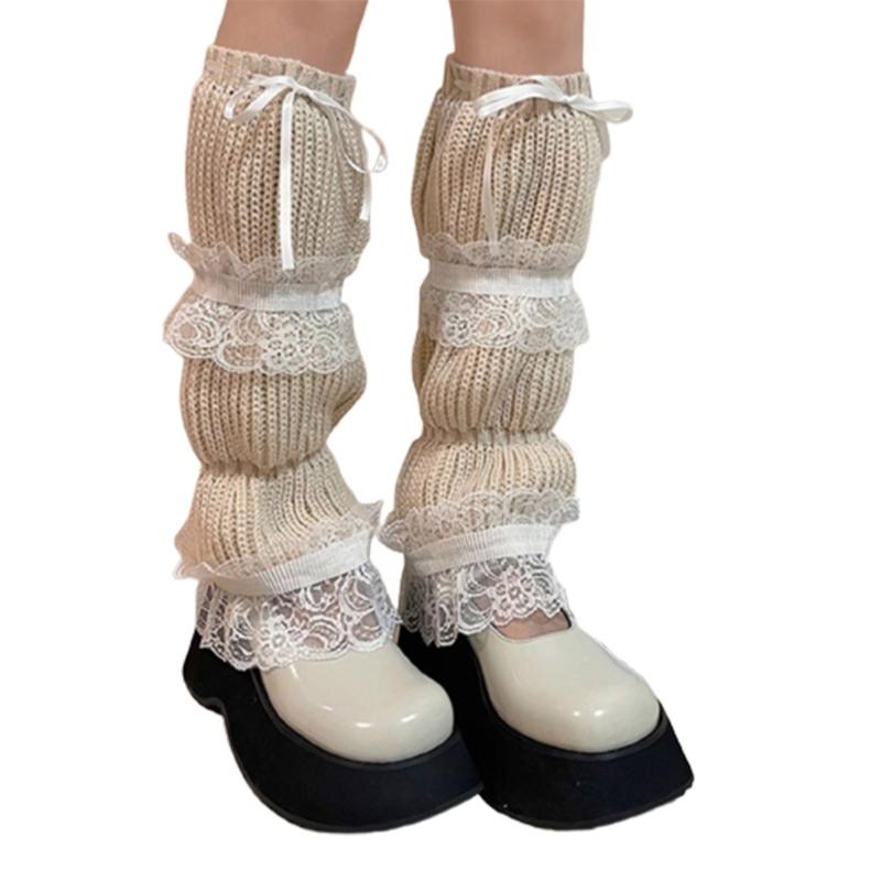 Lolitas Leg Warmer Y2K Knitted Leg Sleeves Goth Baggy Cuffs Ankle Heap Socks JK Uniform Foot Cover Lace Frilly Leg Socks