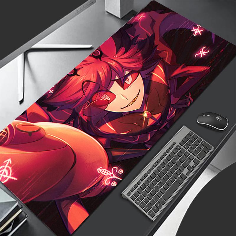 Red Anime Extended Desk Mat Laptop Cute H-hazbin XXL Hotel Mouse Pads PC Gamer Cabinet Mousepad A-alastor Non Slip Keyboard Rug