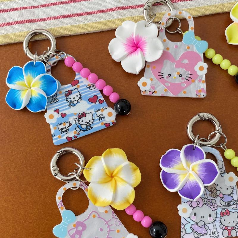 Cartoon Kitten Bead Pendant Cute Flower Bead Mobile Phone Rope Pendant Backpack Handbag Decoration Pendant Accessory Gift