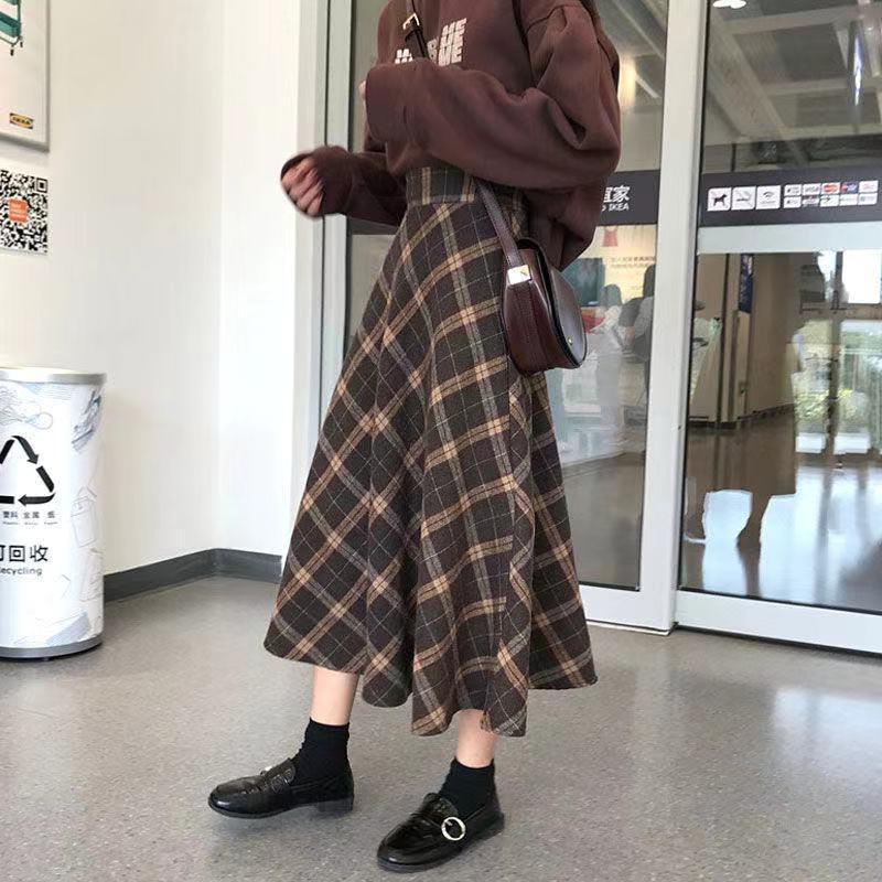 Lässiger karierter Rock mit hoher Taille für Damen im Herbst