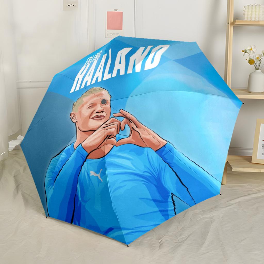 Manchester City Player Portable Automatic Umbrella Retractable Design with 8-Rib Durability Durable Plastic & Iron All-Season Umbrella for Travel