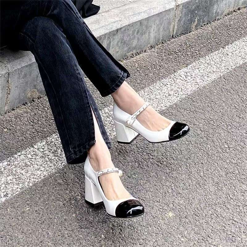 

Leather version French high heels women s 2025 new retro silver thick heel Mary Jane shoes one pair of half-size stickers