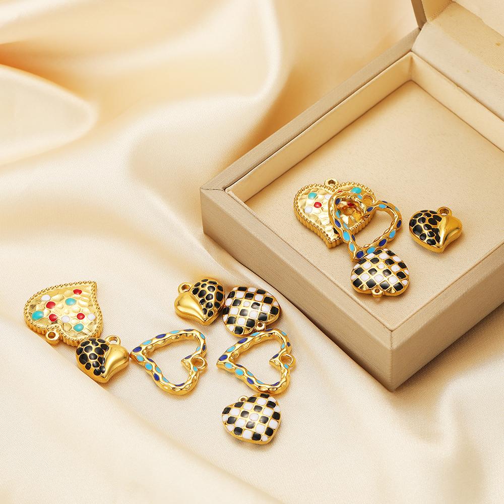 5pcs Stainless Steel Heart Enamel Charms for DIY Jewelry Necklaces Pendants Findings Bracelets Supplies Earrings Making