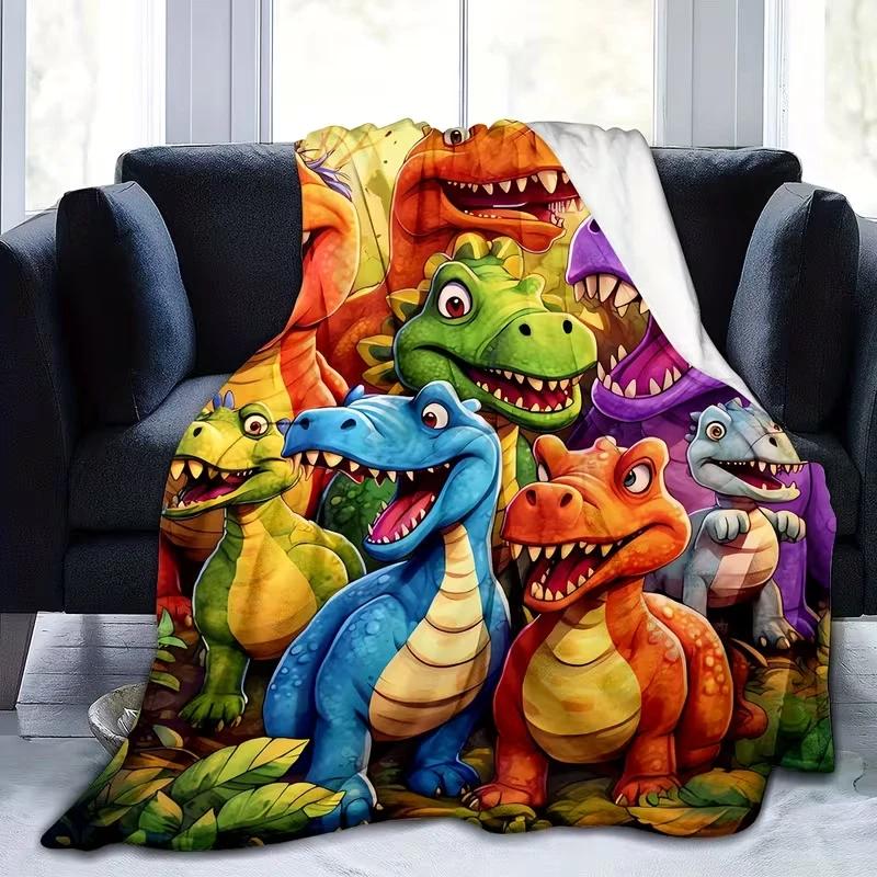 Cartoon Dinosaur Print Flannel Blanket Soft Cute Boys Gift All-Season Washable N