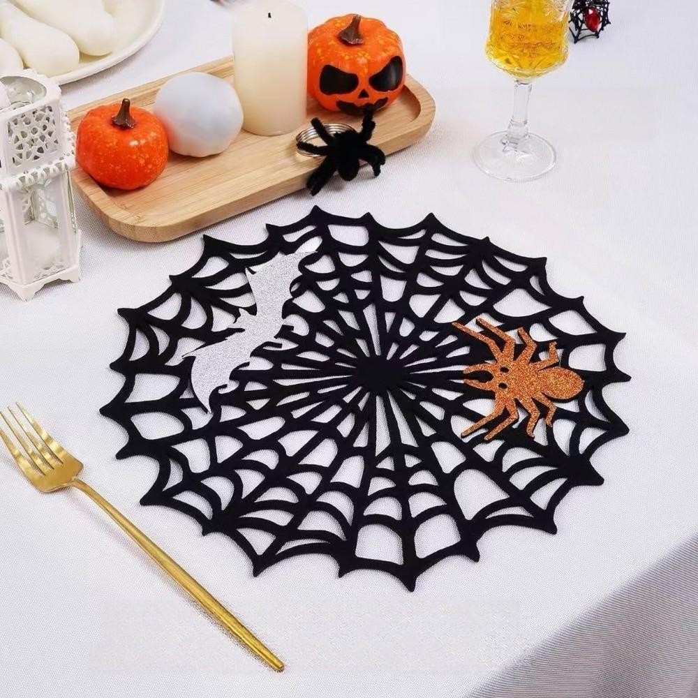 Wasserdichte Halloween Spinnennetz Tischset Ausgestanzte Filz-Tassenunterlage Moderner Spinnennetz-Untersetzer Party