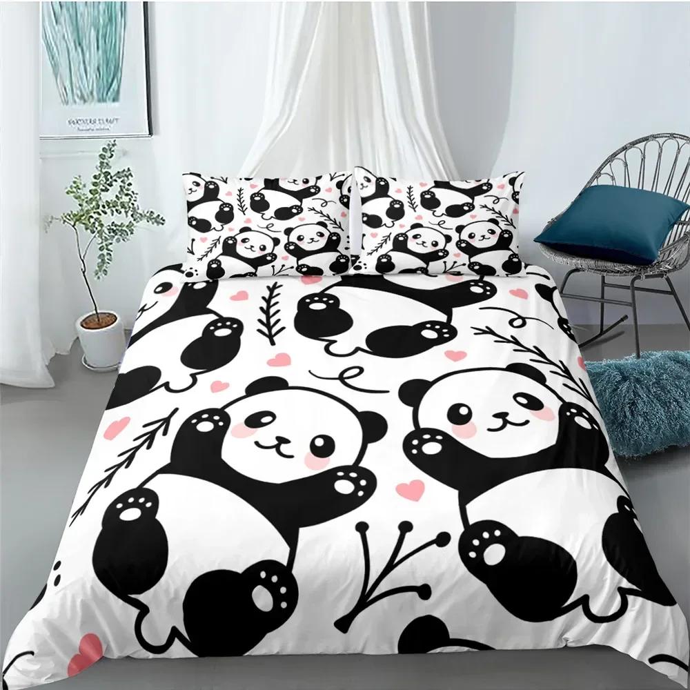 Cartoon Cute Panda Comfortable Duvet Quilt Cover Pillowcase Bedding Set Children Bedroom Decoration Home Textile