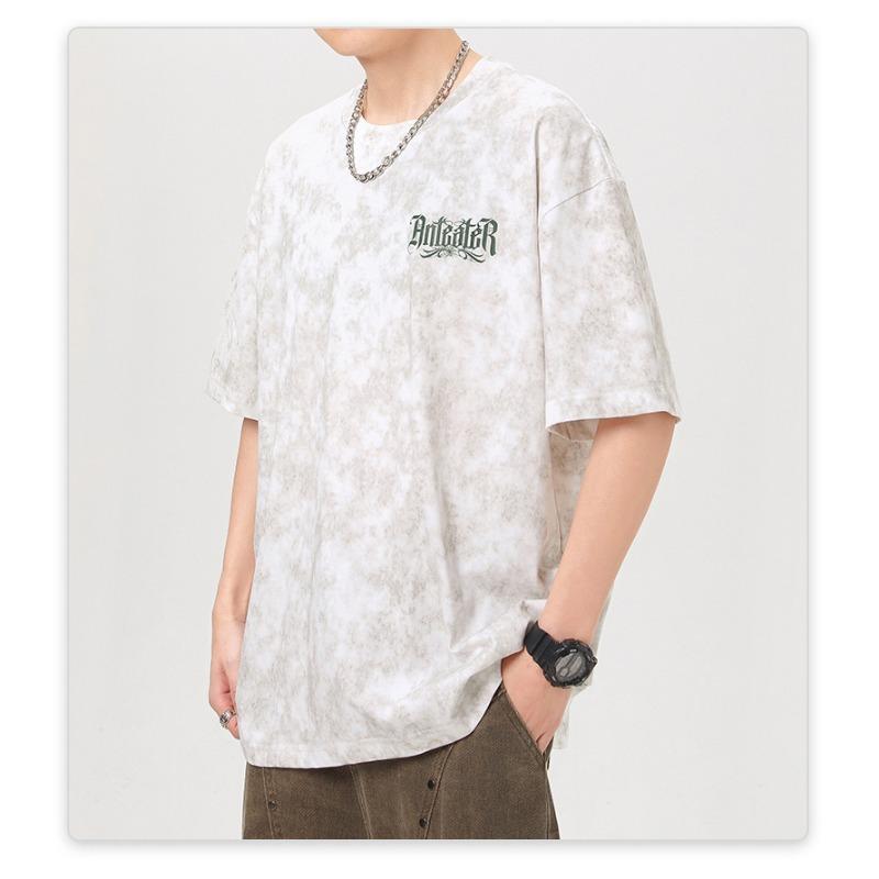 New American High-density Knitted Loose-print Men's T-shirt Short-sleeved