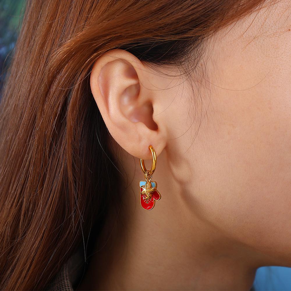 Christmas versatile DIY pendant earrings stainless steel gold-plated atmosphere earrings women
