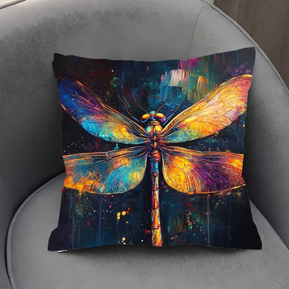 Interesting Dragonfly Pillow Case Fashion Square Pillowcase Bedroom Sofa Room Ins Decoration Leisure