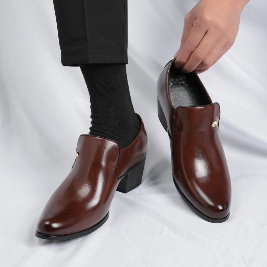 2025 New Dress Leather Shoes Men High Heel Oxford Wedding Shoes Formal Career Male Work Shoes Luxury Brand Men Casual Footwear