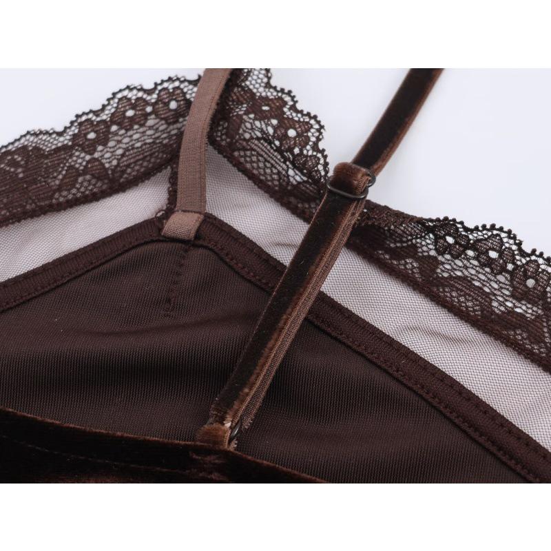 European & American Summer Lace Velvet Lingerie-Style Women's Fashion Top