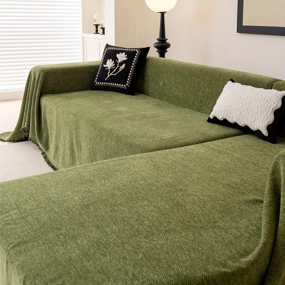 Herringbone Texture Chenille Couch Cover Solid Color Sofa Blanket Universal Sofa Cover  Bed
